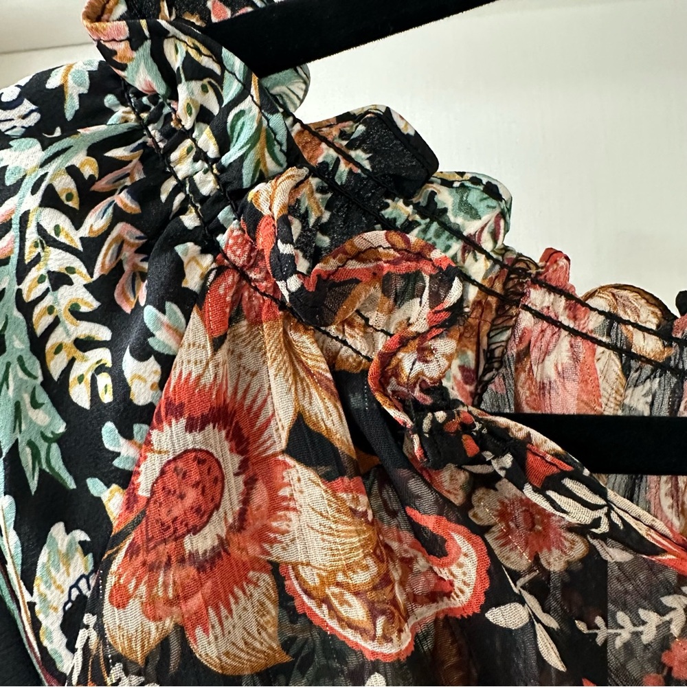 Umgee Sheer Floral Boho Blouse with Ruffles, Size Extra Large, NWT - Picture 6 of 8